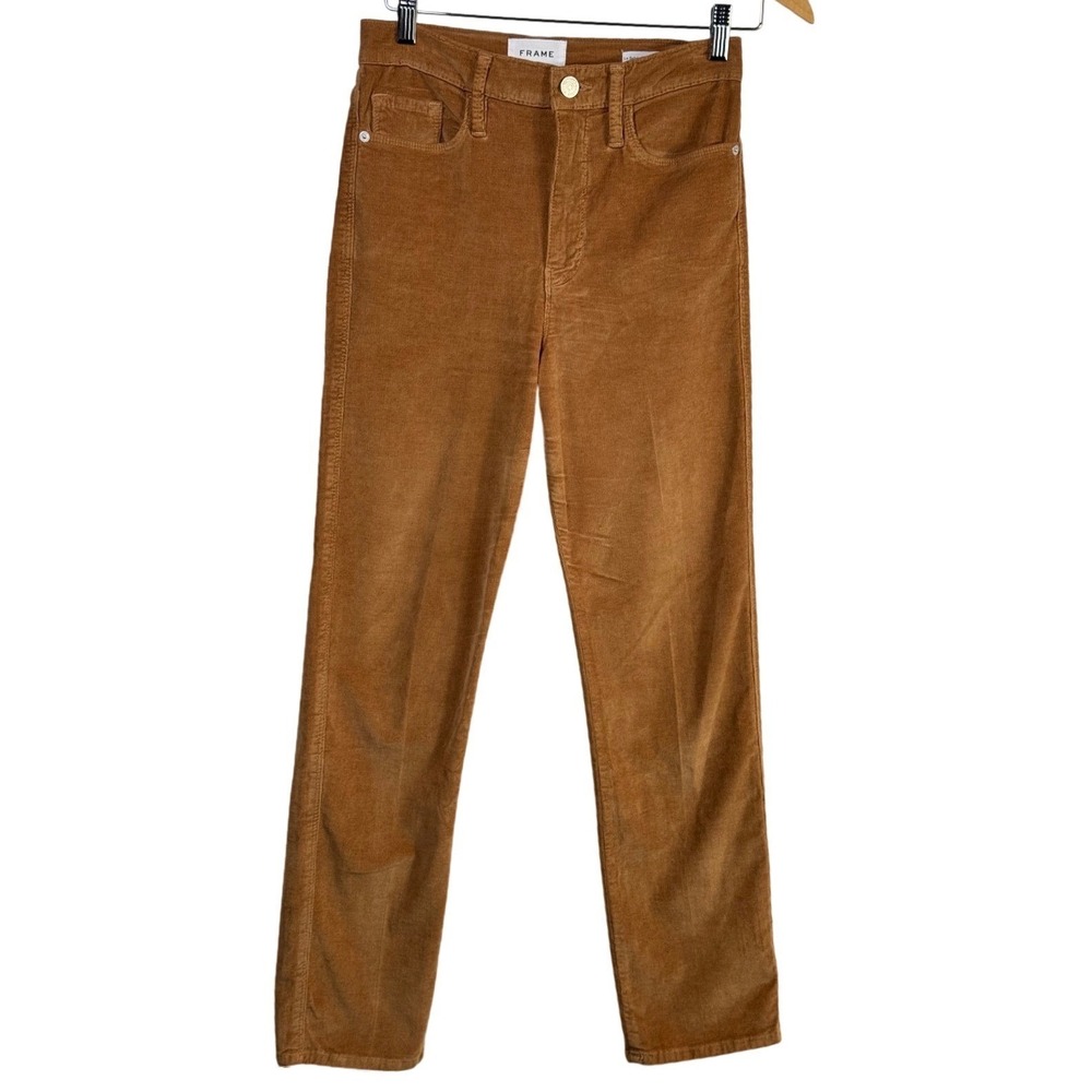 FRAME Le Sylvie Slender Straight Corduroy Pants Latte Women's 28 Quiet Luxury